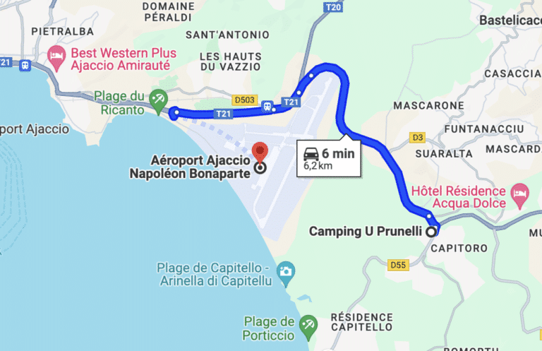 Distance Aeroport Ajaccio Camping Prunelli 