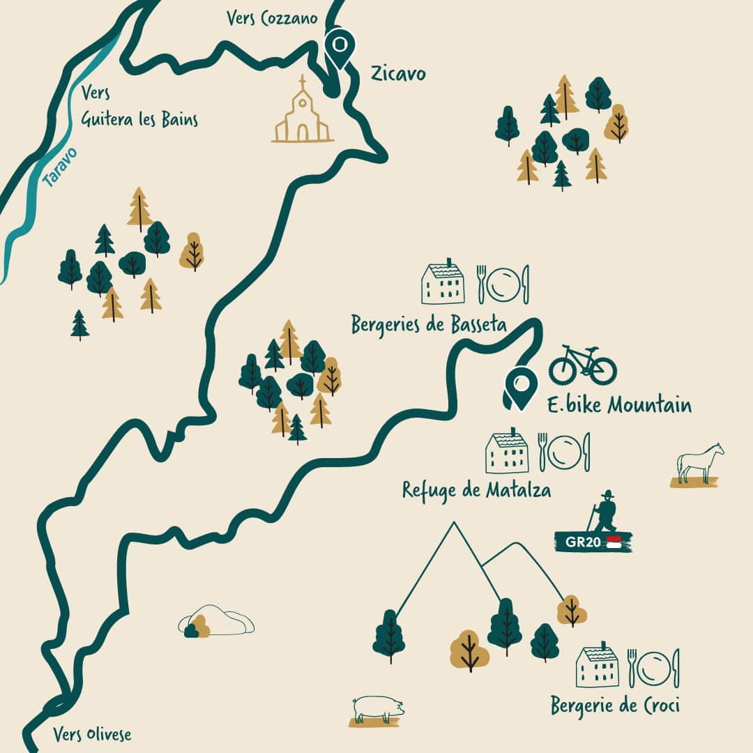 Electric mountain bike rides ~ Taravo Ornano Tourism (carte escapade ebike web)